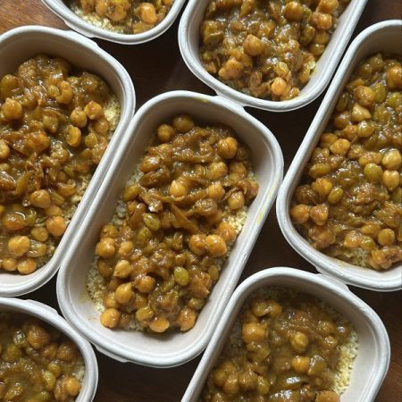 Moroccan couscous with caramelised onions, chickpeas & raisins