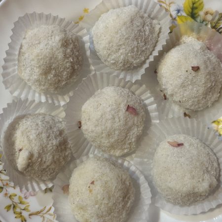 Moroccan cookies: coconut with rose water and an almond inside